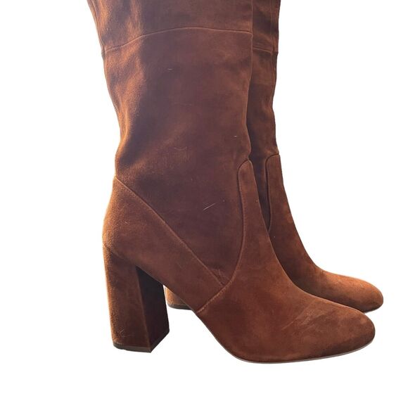 Steve Madden 10 Hindle Boots Brown Suede Block Heel Knee High Almond Toe - Picture 5 of 12